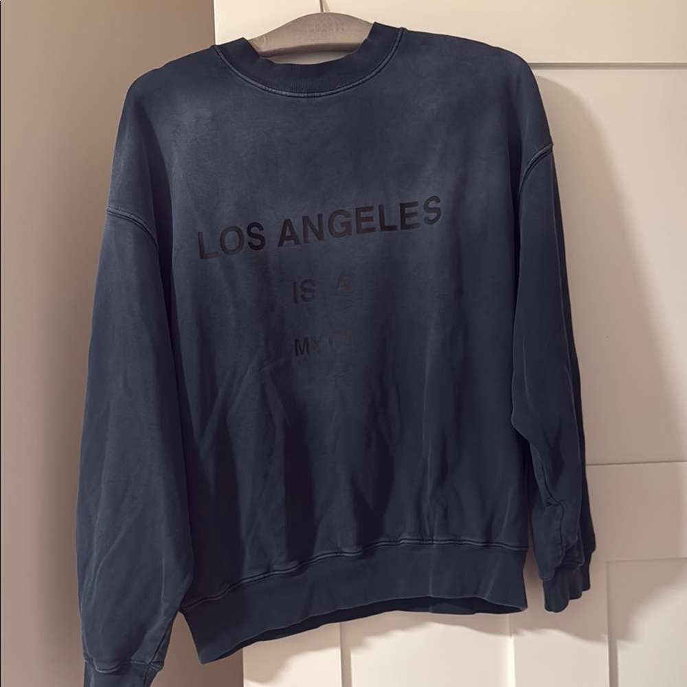 Anine Bing Blue Crew Neck Sweatshirt M distressed style